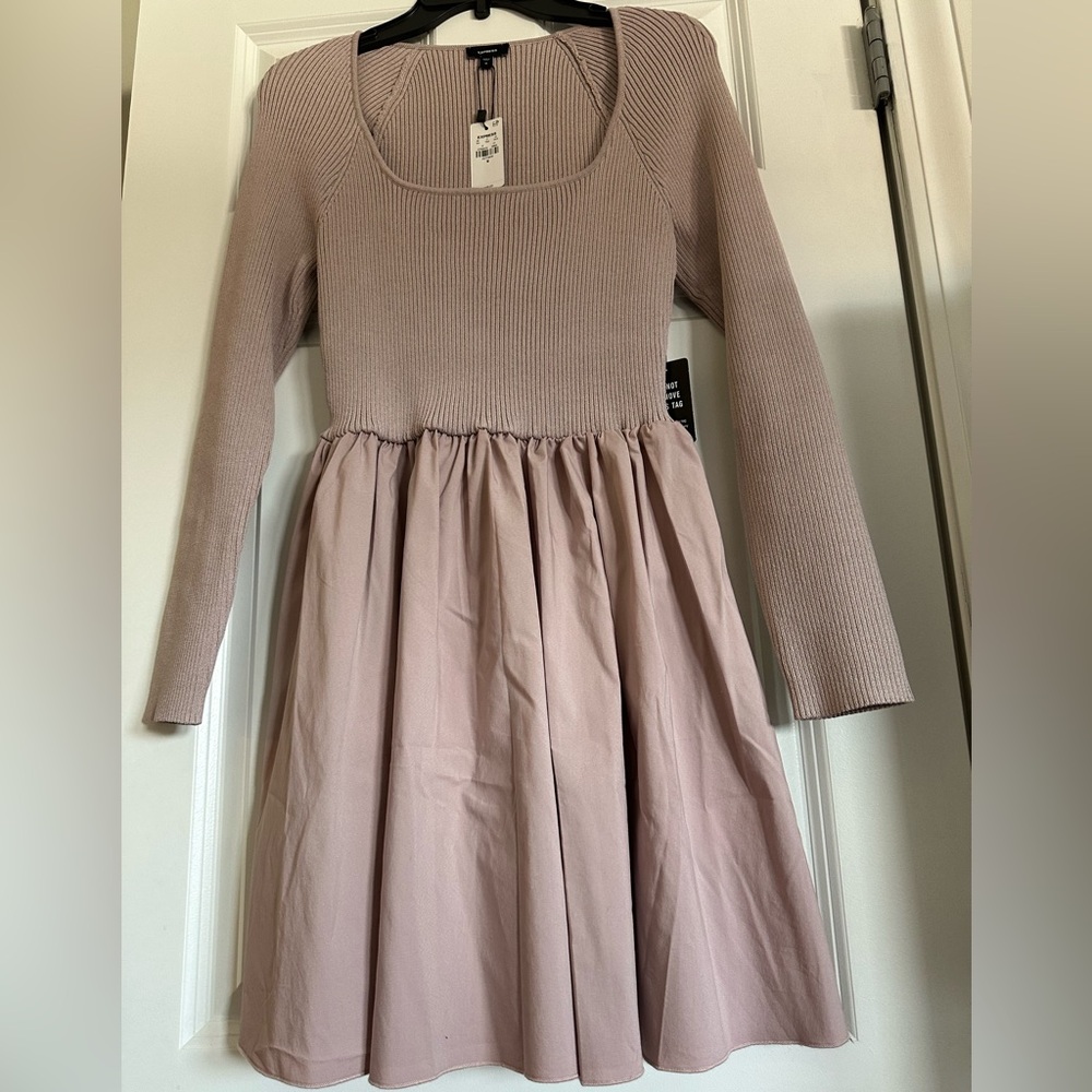 Express Midi Dress with Pleated Fit and Flare Design